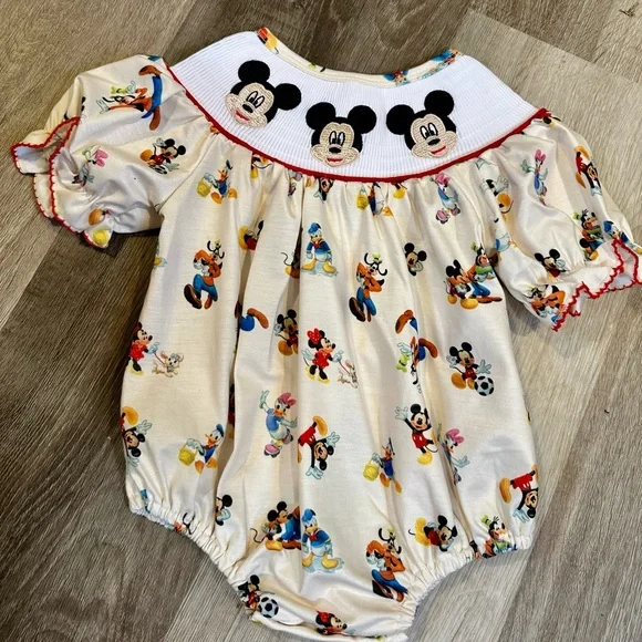 New Smocked Mickey Romper - Picture 1 of 3